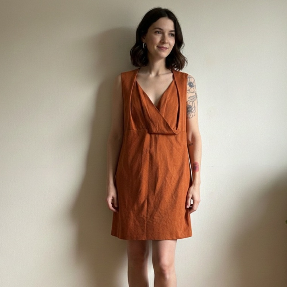 Cos Sz S (36) Orange V Neck Draped Sleeveless Lagenlook Dress